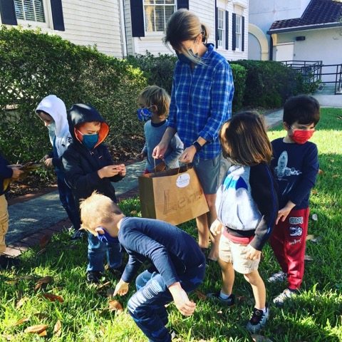 children collecting leaves